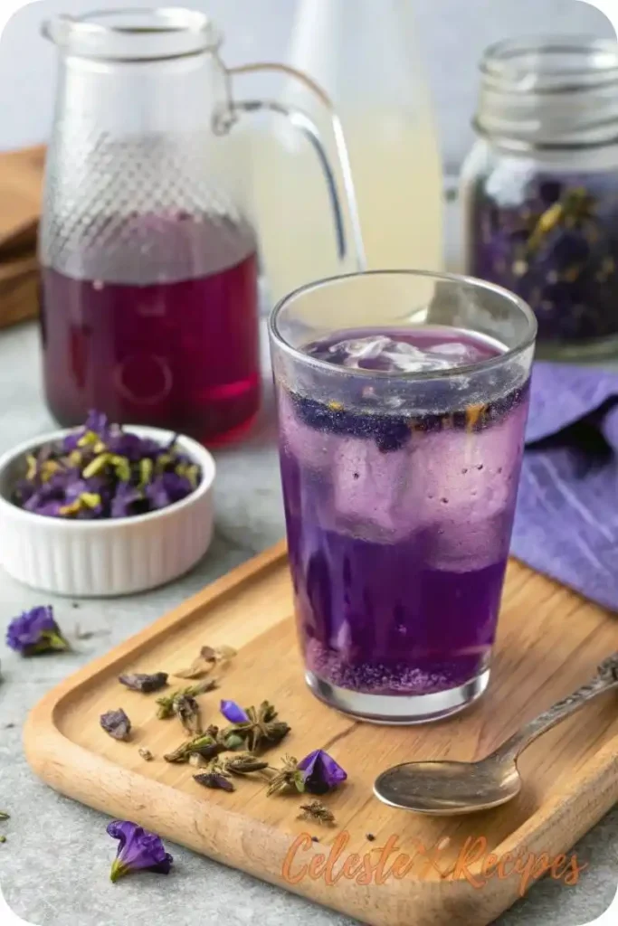 Pouring butterfly pea flower tea for Brazilian Mounjaro recipe