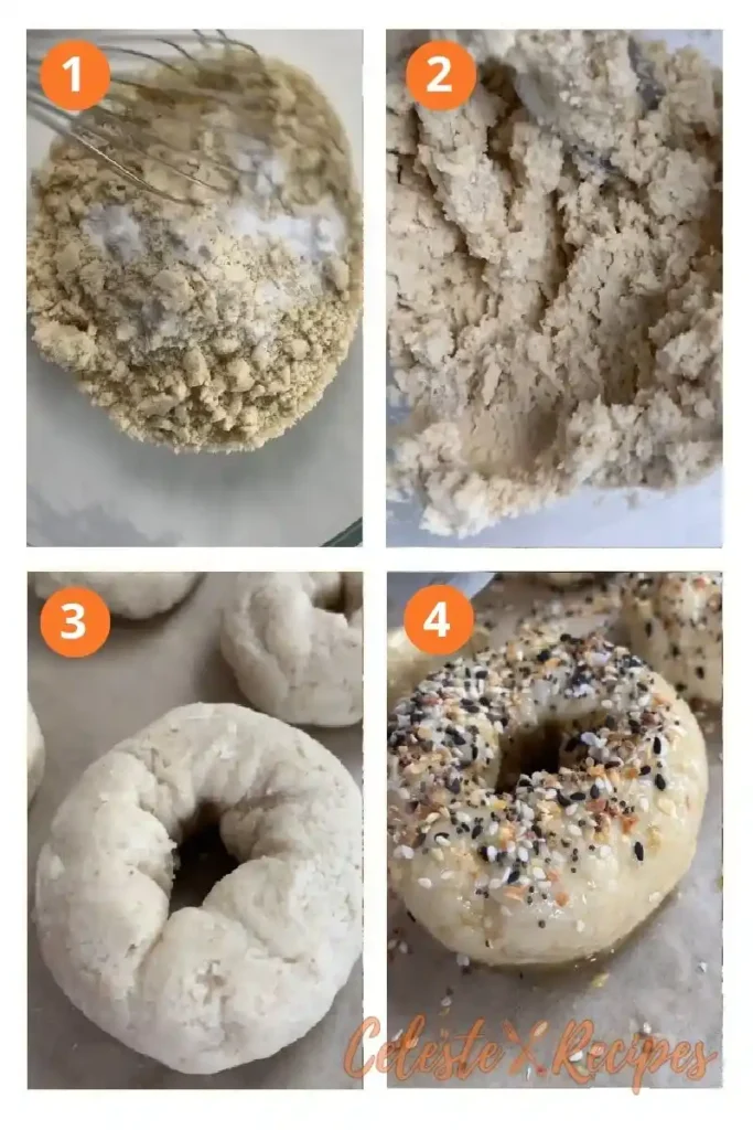 4 Ingredient Power Breakfast for Keto Bagels Recipe 2 step by step images of mixing shaping and seasoning keto bagels