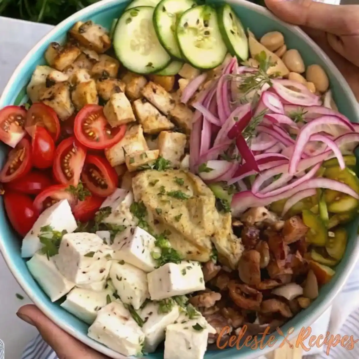 Mediterranean Chicken Salad: Fresh, Healthy, and Bursting with Flavor 3 Mediterranean Chicken Salad with fresh vegetables and feta