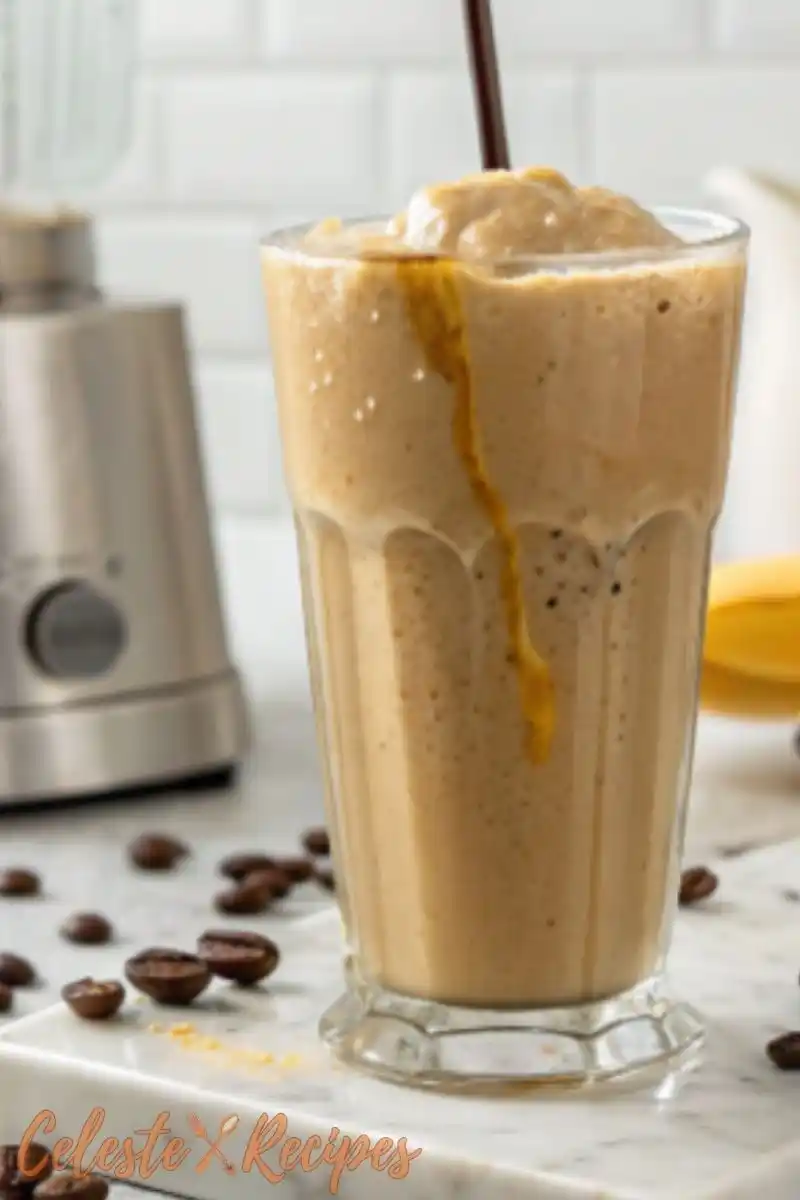 Protein Frappuccino (Healthy Starbucks Copycat) 2 Protein Frappuccino: glass of a creamy Protein Frappuccino, with condensation dripping down the side