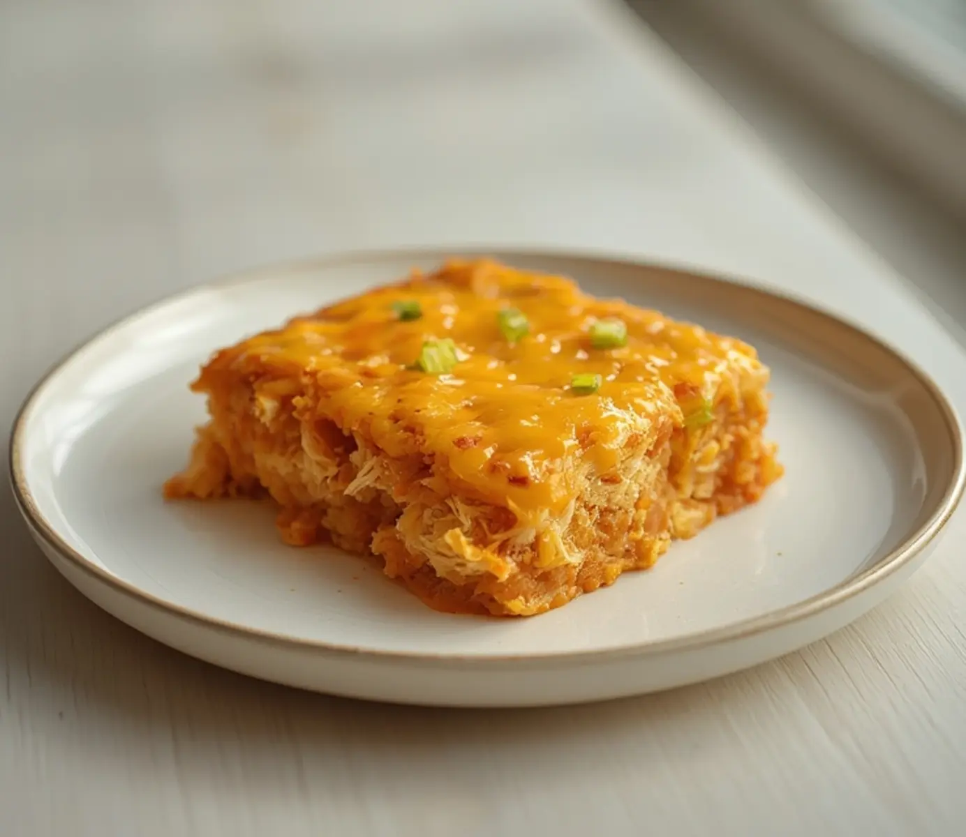 Ultimate Buffalo Chicken Casserole for Keto Dinners & Casseroles 5 Buffalo Chicken Casserole: Golden baked Buffalo Chicken Casserole with melted cheese, shredded chicken, and celery bits in a creamy orange sauce.