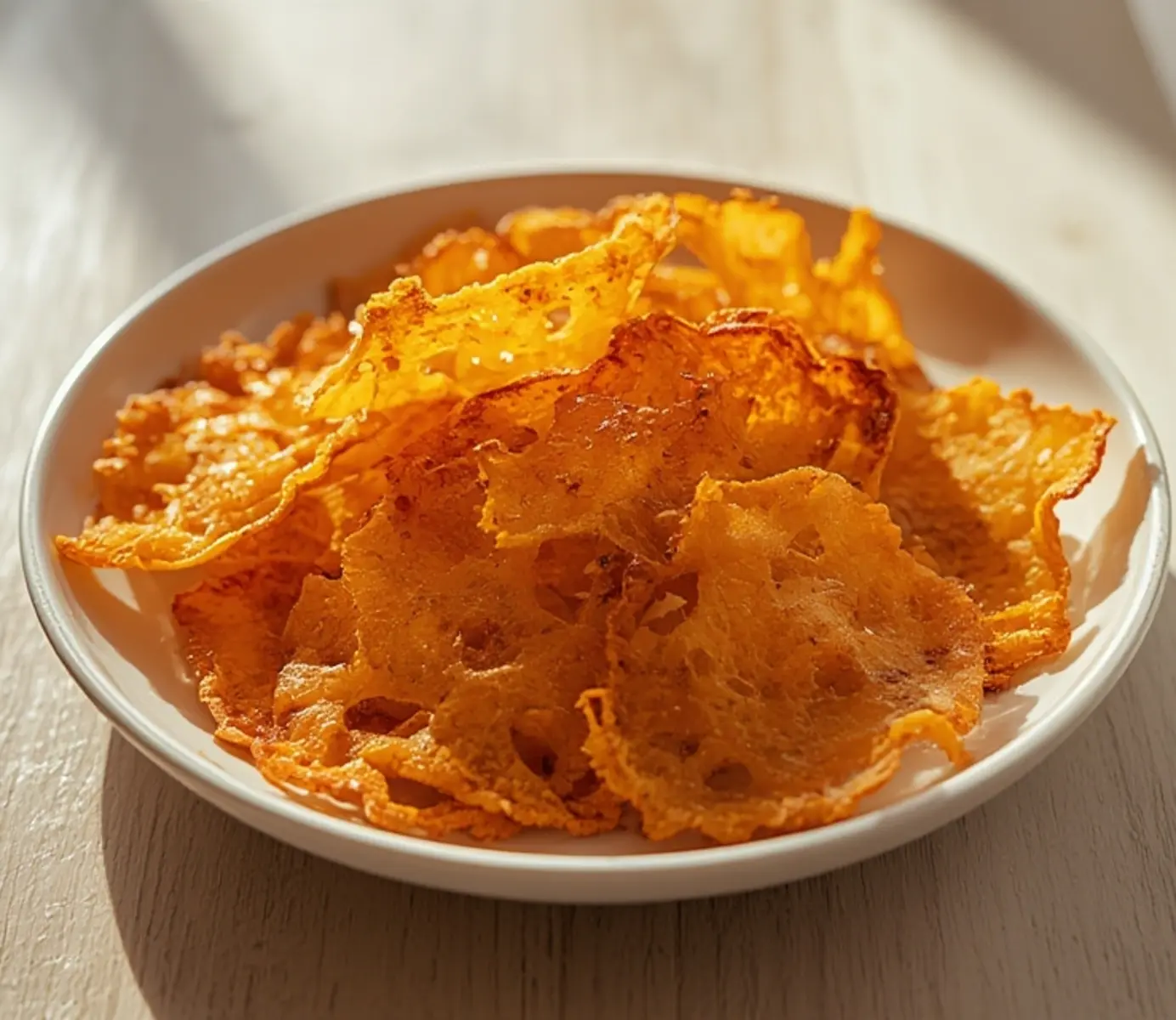 Extra Crispy Cheese Whisps DIY Recipe - Zero Carb Crunch 4 Cheese Whisps DIY: Crispy golden cheese whisps DIY recipe on a baking sheet with a crunchy texture and lacy edges, perfect keto snack.