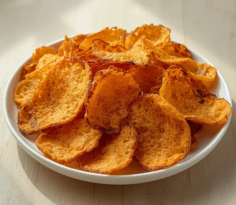 Home 10 Cottage Cheese Chips: Golden brown crispy cottage cheese chips stacked on a cooling rack.