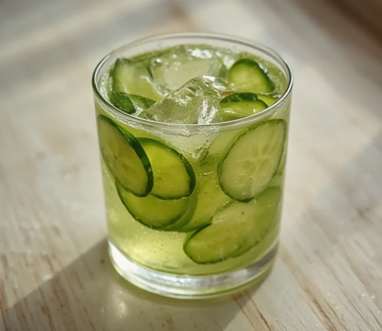Home 8 Cucumber Hydrating Water: Fresh cucumber slices floating in clear cold water in a glass pitcher, perfect for detox hydration.
