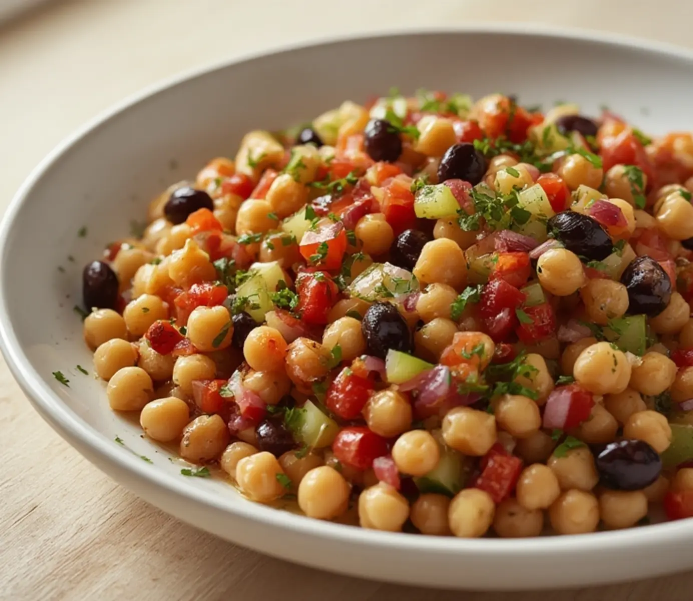 Ultimate Dense Bean Salad for Mediterranean Diet Salads 4 Dense Bean Salad: Hearty dense bean salad with chickpeas, beans, and fresh vegetables in a bowl
