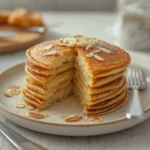 Keto Almond Pancakes: Stack of golden keto almond pancakes with fluffy texture and almond specks, ready to eat.