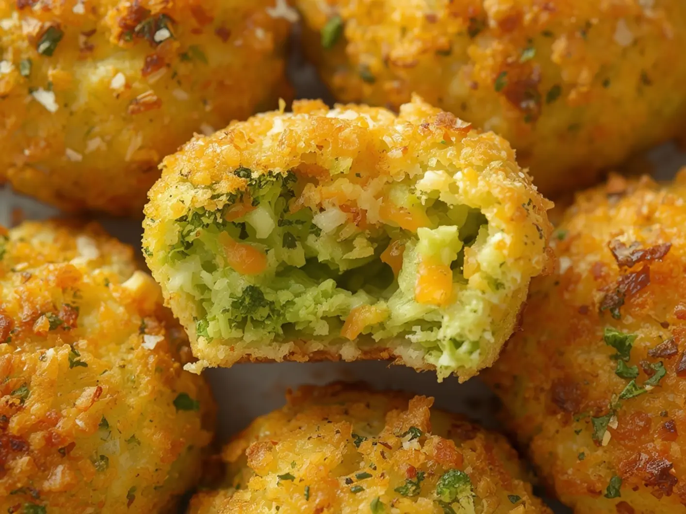 Ultimate Crispy Keto Broccoli Cheese Bites 7 Keto Broccoli Cheese Bites: Golden brown keto broccoli cheese bites on a baking sheet with crispy melted cheese edges and green broccoli specks.