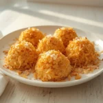 Keto Coconut Haystacks: Close-up of no-bake keto coconut haystacks with toasted golden shreds and creamy texture.