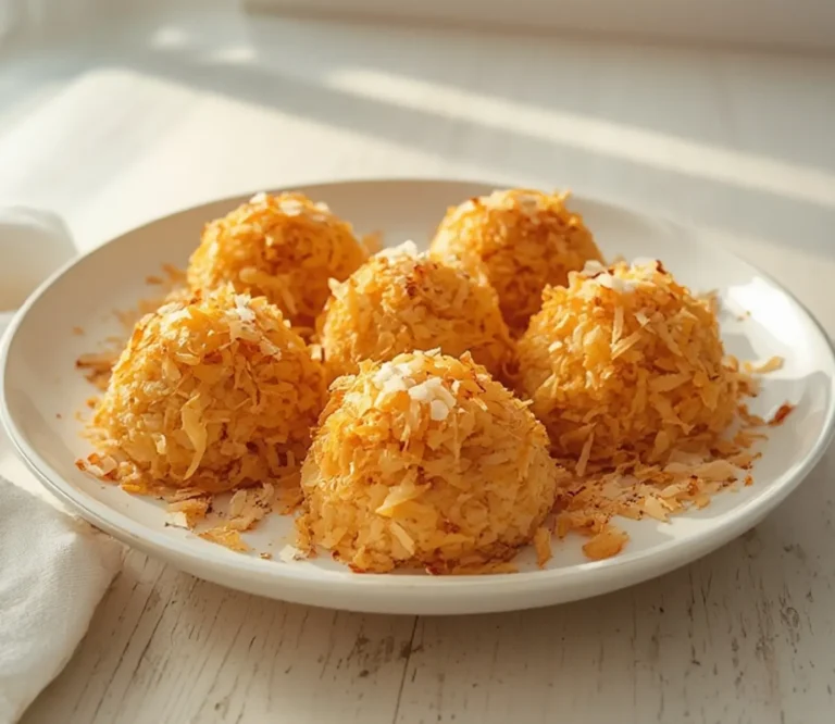 Home 7 Keto Coconut Haystacks: Close-up of no-bake keto coconut haystacks with toasted golden shreds and creamy texture.