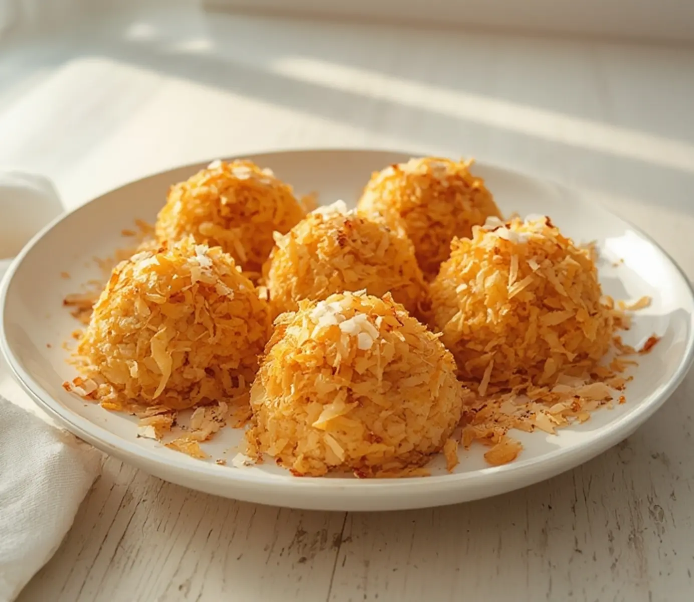 Ultimate Keto Coconut Haystacks No-Bake Sweet Treat 4 Keto Coconut Haystacks: Close-up of no-bake keto coconut haystacks with toasted golden shreds and creamy texture.