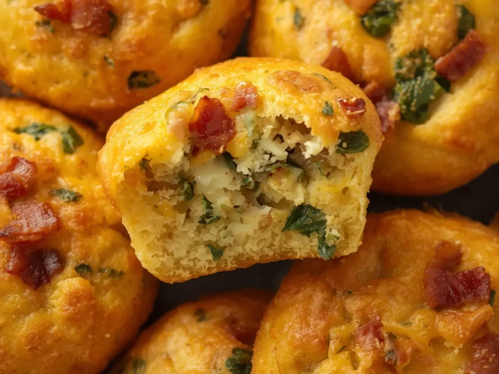 Keto Egg Muffins Meal Prep: Fluffy golden keto egg muffins with spinach and bacon in a muffin tin, ready for meal prep.