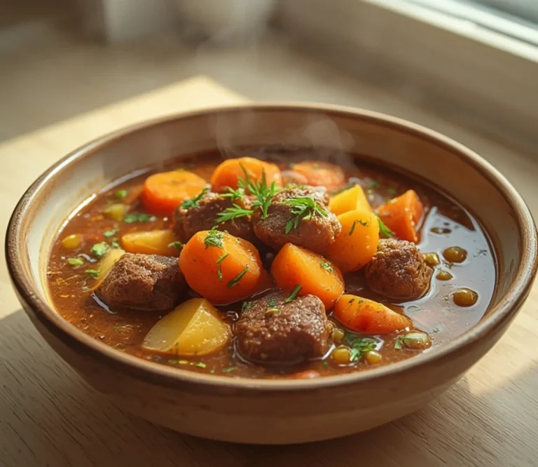 Home 6 Slow Cooker Beef Stew: Steaming slow cooker beef stew with tender beef, carrots, potatoes, and peas in rich gravy.