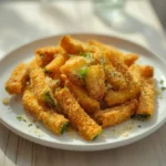 Air Fryer Zucchini Fries: Crispy golden air fryer zucchini fries with crunchy panko coating and visible parmesan flakes
