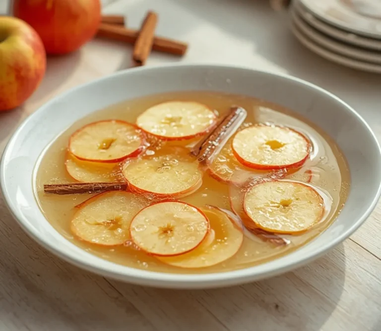 Apple Cinnamon Water: Crystal clear infused water with floating apple slices and cinnamon sticks in a glass pitcher