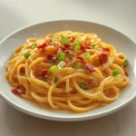 Carbonara Buldak Ramen: Creamy Carbonara Buldak Ramen in a bowl with crispy bacon and green onions