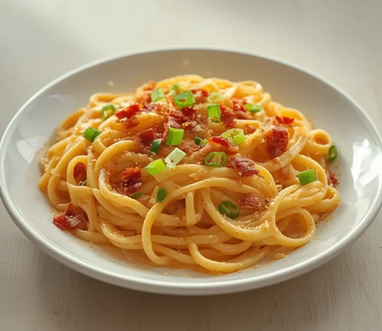 Carbonara Buldak Ramen: Creamy Carbonara Buldak Ramen in a bowl with crispy bacon and green onions