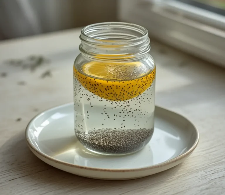 Chia Seed Water: Chia seed water in a glass jar with lemon slice and gelled seeds, perfect for Weight Loss Drinks & Detox Waters.