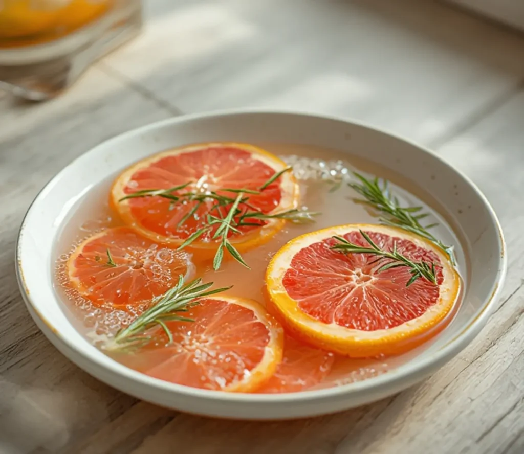 Grapefruit Rosemary Detox: Clear pitcher of pink detox water with grapefruit slices and fresh rosemary sprigs for a healthy Weight Loss Drinks & Detox Waters recipe.