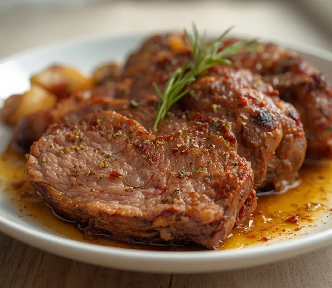 Juicy Greek Roasted Lamb Recipe Perfect for Dinner 4 Greek Roasted Lamb: Golden-brown Greek roasted lamb leg with herb crust, juicy pink interior, and aromatic rosemary garnish on roasting pan.