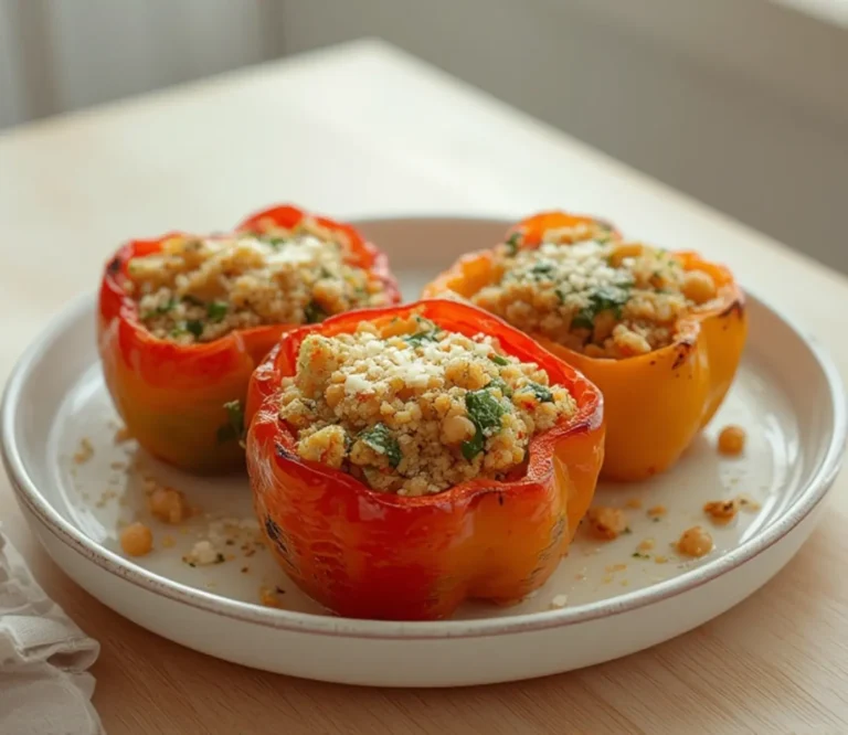 Greek Stuffed Peppers: Roasted Greek stuffed peppers with quinoa and feta cheese topped with melted cheese and fresh herbs