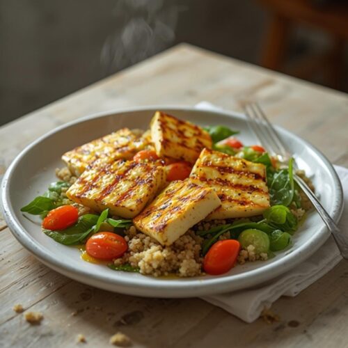 grilled halloumi quinoa bowl