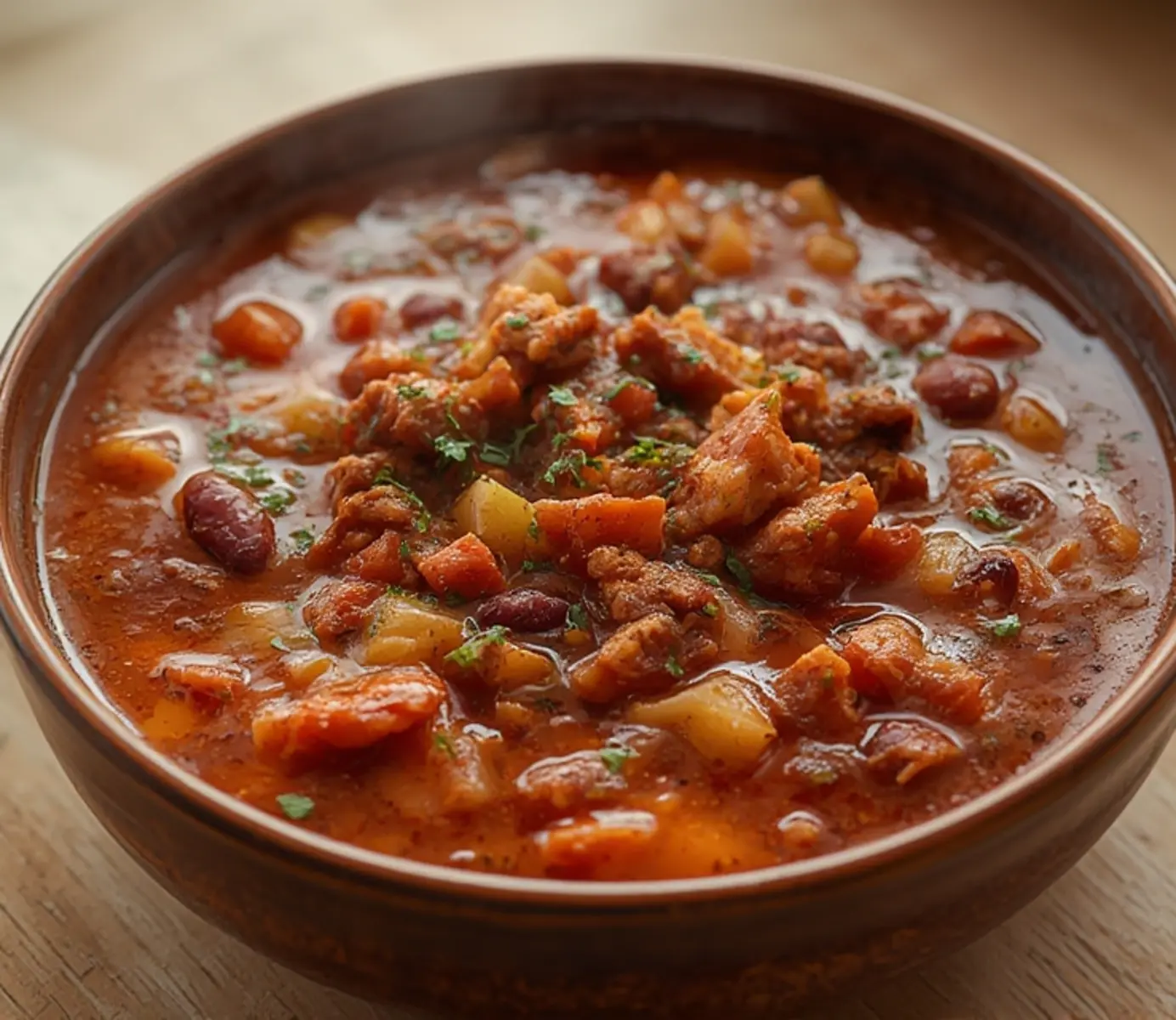Ultimate Healthy Turkey Chili Recipe - Cozy & Protein-Packed 4 Healthy Turkey Chili: Close up of a steaming bowl of Healthy Turkey Chili topped with cheese and cilantro in a rustic bowl