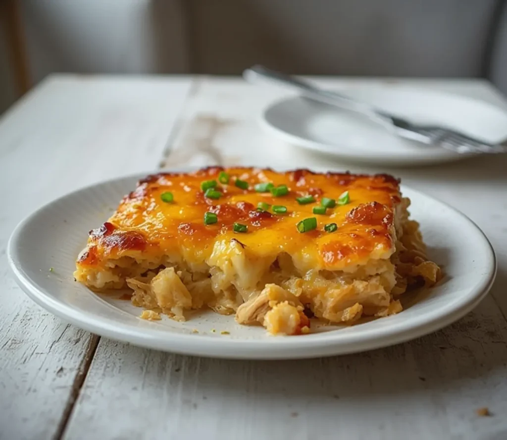 Keto Buffalo Chicken Bake: Cheesy keto buffalo chicken bake with bubbly golden cheese topping and fresh green onions