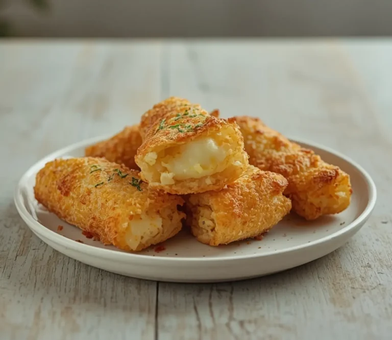 Keto Mozzarella Sticks: Golden baked keto mozzarella sticks with crispy coating on a plate with marinara dip.