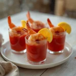 Keto Shrimp Cocktail: Chilled Keto Shrimp Cocktail with zesty red sauce and fresh lemon garnish, perfect for low carb entertaining.