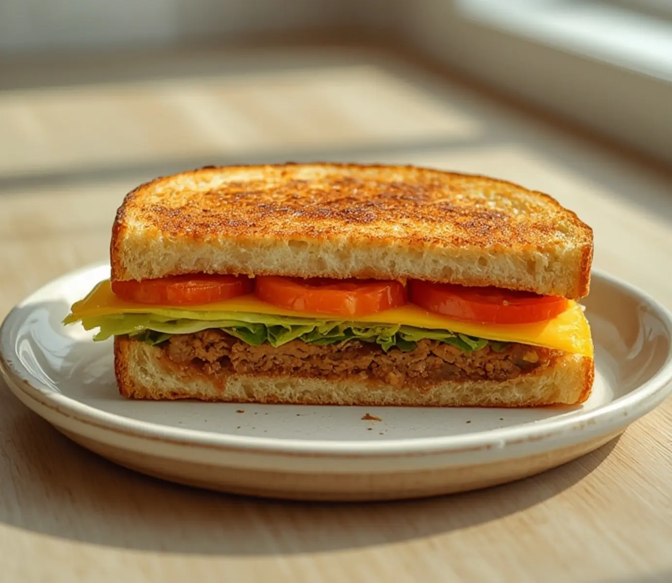 Ultimate Leftover Meatloaf Sandwich Healthy Comfort Food 4 Leftover Meatloaf Sandwich: Golden-brown grilled sandwich with layers of juicy meatloaf, melted cheese, and fresh veggies on sourdough bread.