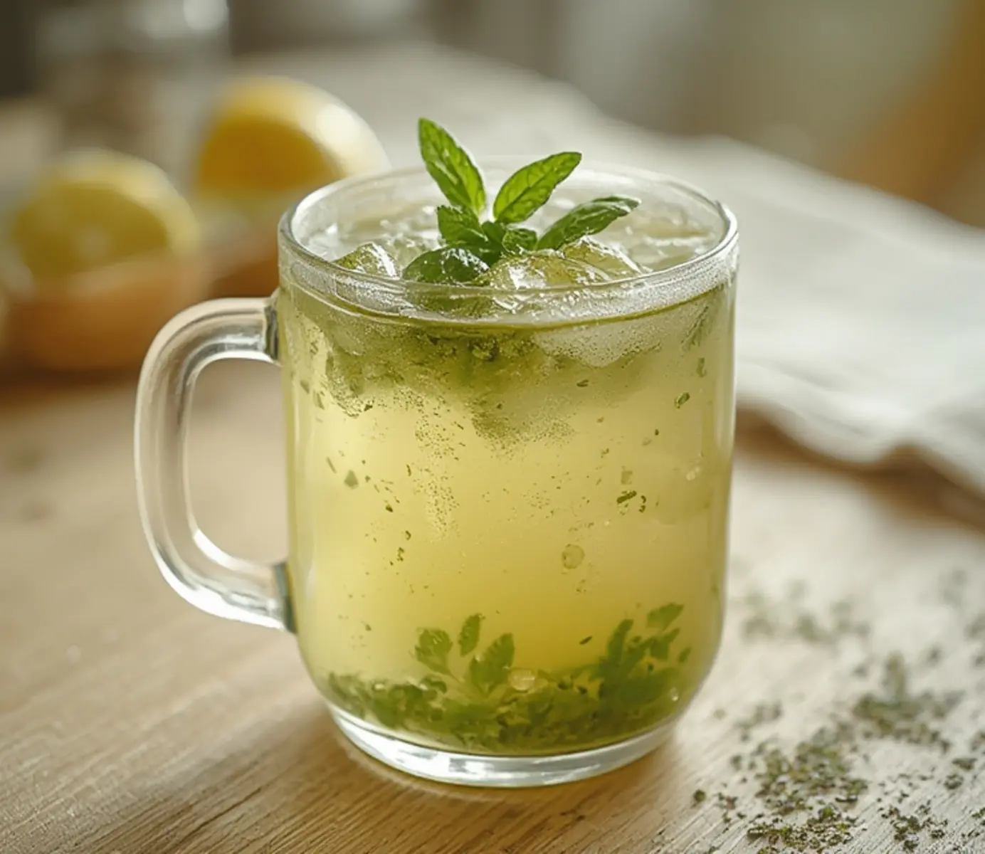 Ultimate Lemon Balm Tea for Detox and Calm 4 Lemon Balm Tea: Steaming cup of pale green lemon balm tea with floating leaves, fresh and herbal.