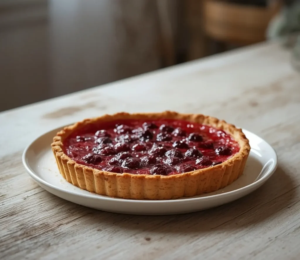 Low Carb Fruit Tart: A low carb fruit tart with creamy filling and ruby-red berries on a golden crust.