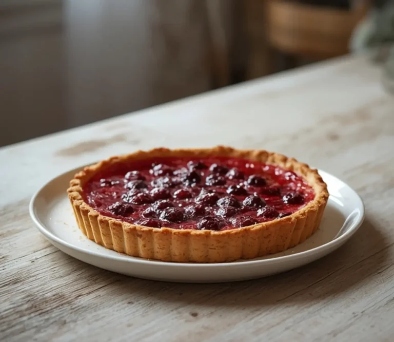 Low Carb Fruit Tart: A low carb fruit tart with creamy filling and ruby-red berries on a golden crust.