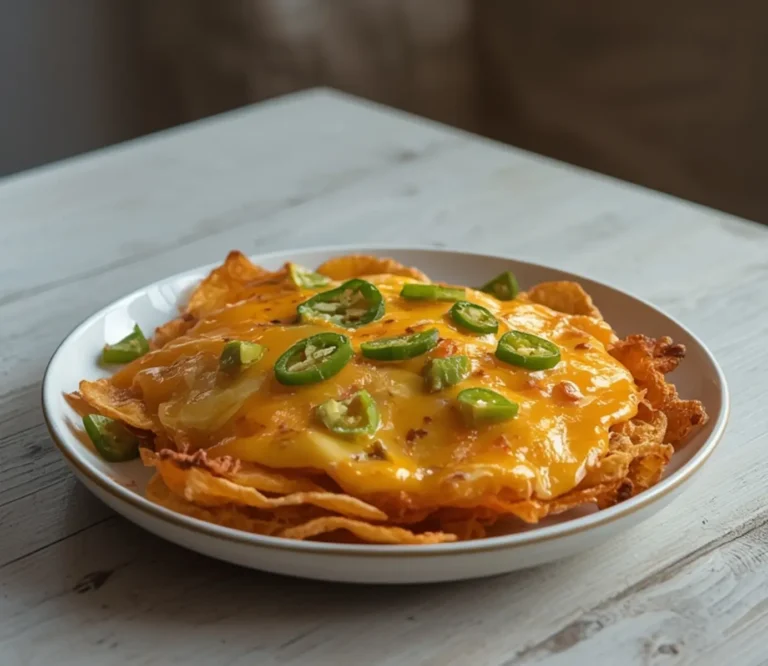 Low Carb Nachos: Crispy low carb nachos with golden melted cheese and fresh jalapeños on a baking sheet