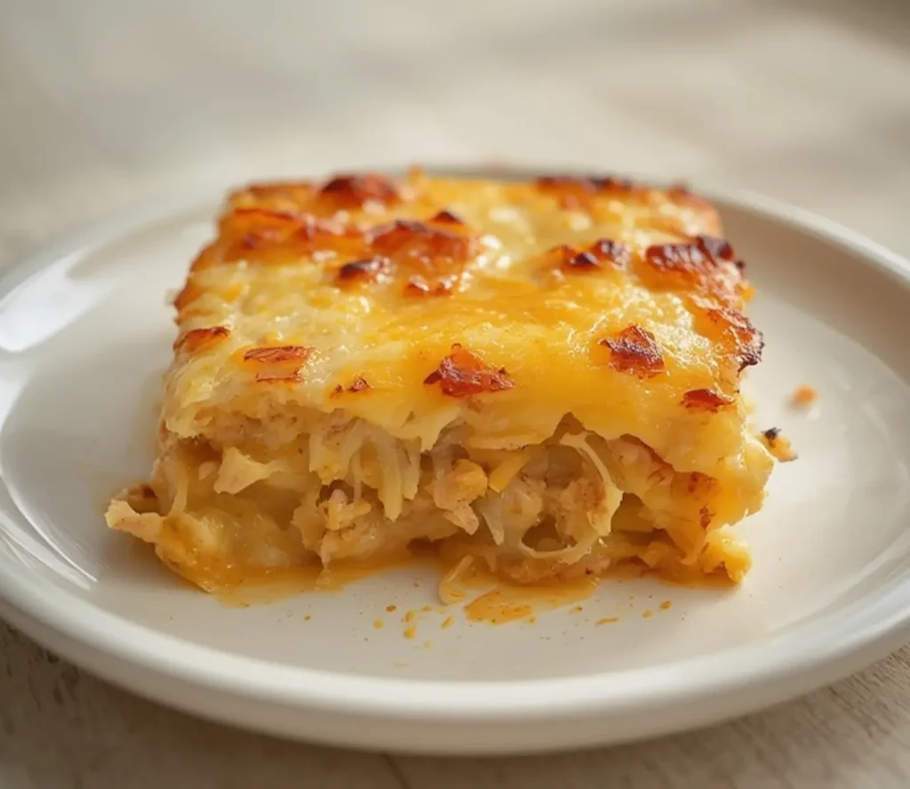 Low Carb Tuna Melt Casserole: Golden bubbling low carb tuna melt casserole fresh from the oven with melted cheese topping