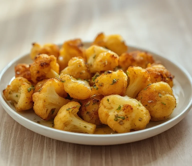 Home 7 Roasted Cauliflower: Crispy golden roasted cauliflower florets with caramelized edges on a baking sheet, showing tender texture and savory seasoning.