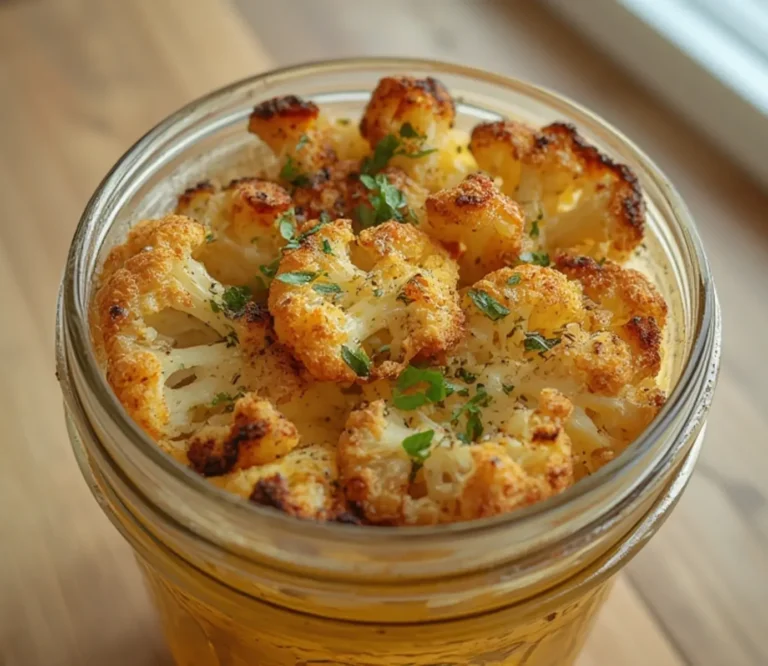 Roasted Cauliflower Steaks: Golden roasted cauliflower steaks with crispy edges on a baking sheet, seasoned with spices