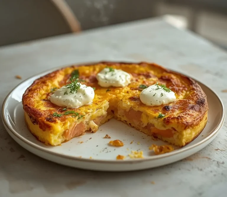 Smoked Salmon Frittata: A golden Smoked Salmon Frittata in a skillet with creamy dill and flaky fish, a perfect keto breakfast.
