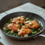 Spinach Feta Turkey Skillet: A one-pan skillet with golden ground turkey, creamy feta, and wilted spinach.