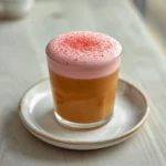 Strawberry Cold Foam: Thick pink strawberry cold foam layered over iced coffee in a glass with condensation.