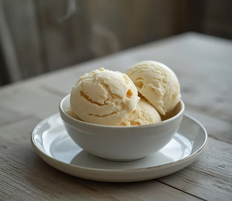 Sugar Free Ice Cream: Creamy sugar free ice cream in a white bowl with a smooth, glistening texture ready to eat.