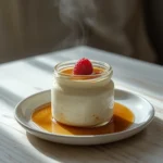 Sugar Free Panna Cotta: Silky smooth sugar free panna cotta dessert in a glass with a fresh raspberry on top.