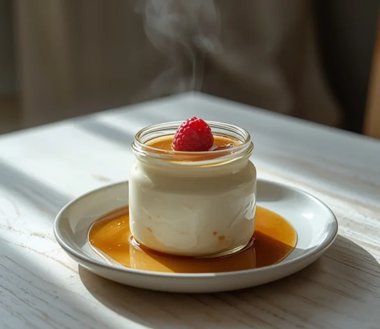 Sugar Free Panna Cotta: Silky smooth sugar free panna cotta dessert in a glass with a fresh raspberry on top.