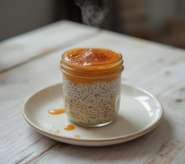 Home 10 Almond Butter Chia Jars: Creamy almond butter chia pudding in a clear jar with a toasted almond topping for a keto snack.