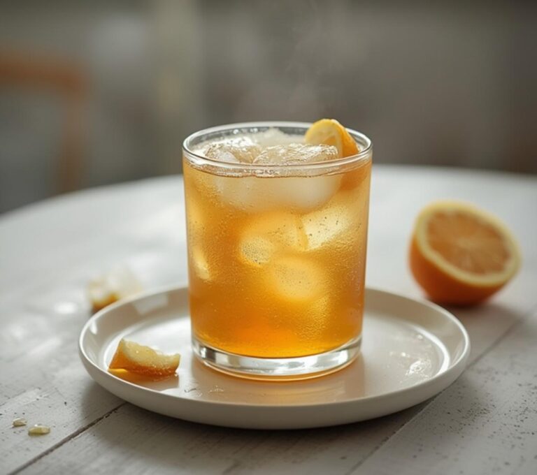 Apple Cider Vinegar Cooler: Apple Cider Vinegar Cooler in a glass with lemon slices and ice, a refreshing low-calorie drink for weight loss.