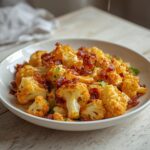 Bacon Cheddar Cauliflower Salad: Creamy Bacon Cheddar Cauliflower Salad in a bowl with crispy bacon and melted cheese, perfect keto snack.