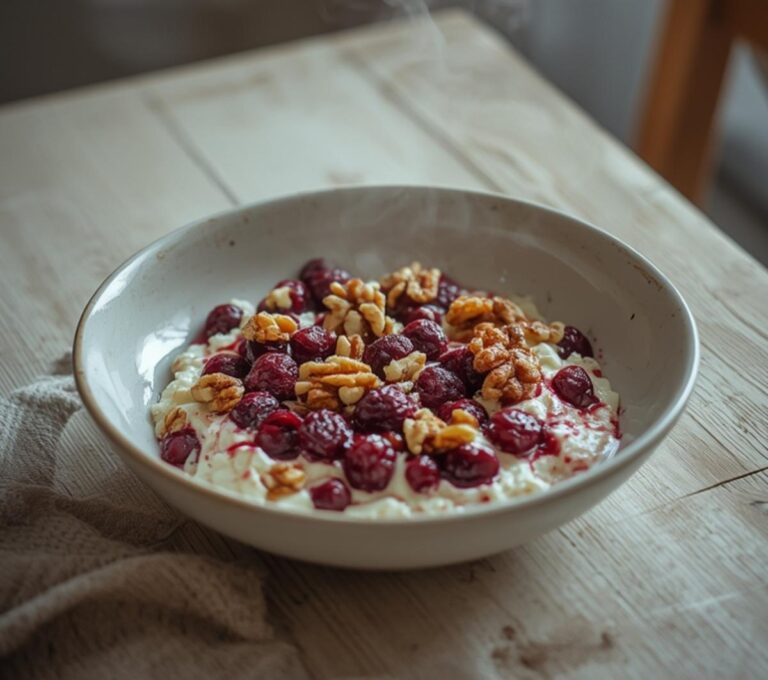 Berry Walnuts Cottage Cheese: Creamy cottage cheese bowl with fresh berries and toasted walnuts, a high-protein keto breakfast.