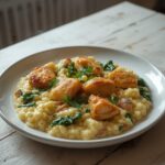 Boursin Chicken Risotto: Creamy Boursin chicken risotto in a skillet with golden chicken and fresh herbs, ready to serve.