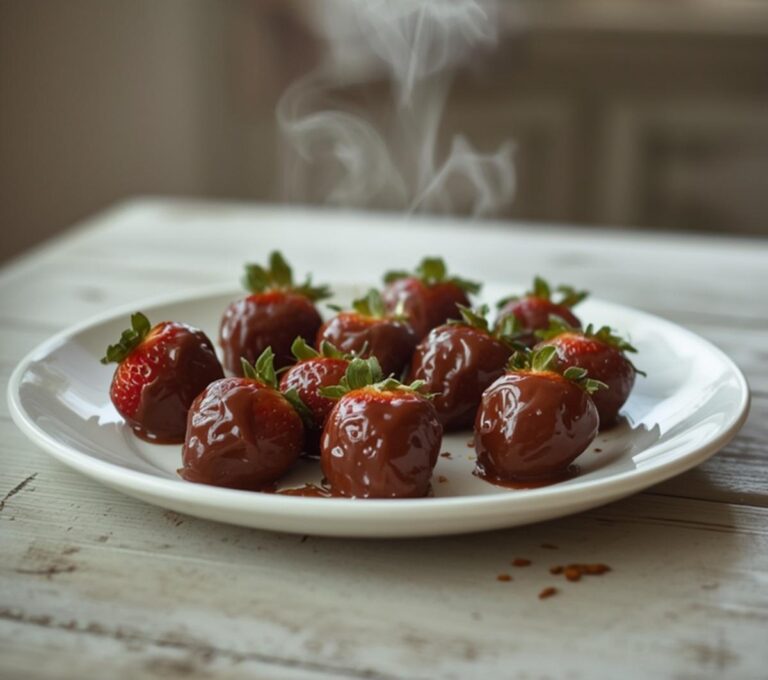 Home 6 Chocolate Dipped Strawberries Keto: Keto chocolate dipped strawberries on parchment, glistening with smooth melted coating and ruby-red berry tips.