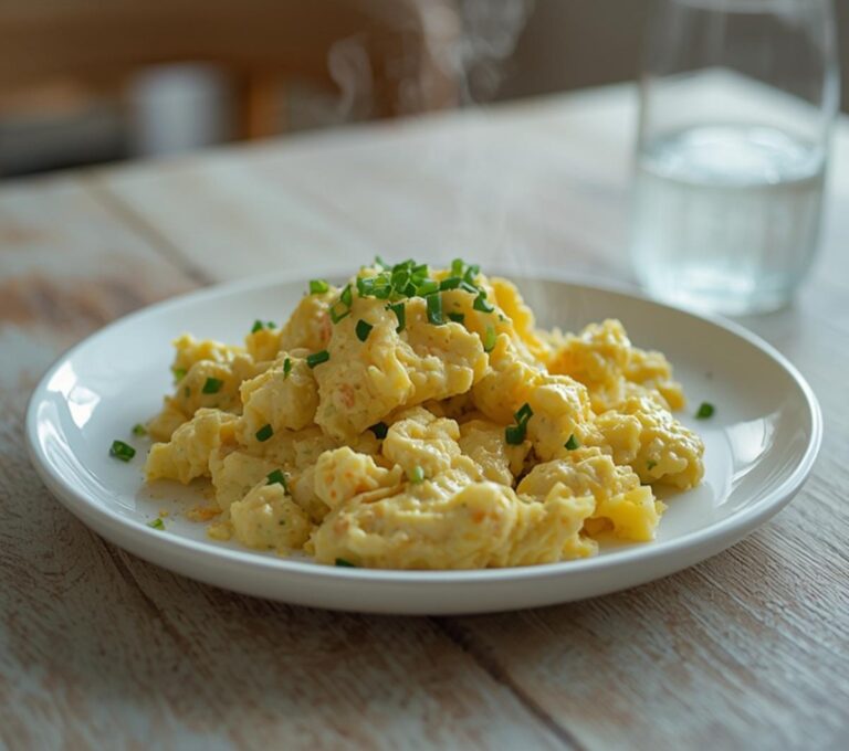 Home 12 Creamy Egg Salad: Creamy egg salad in a white bowl with chives, perfect for a keto breakfast.